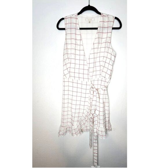 Wayf Womens Josie Checker Ruffle Sleeveless Wrap Dress Medium - Picture 3 of 8